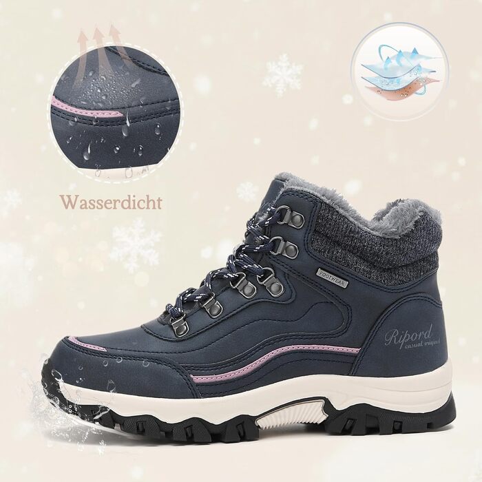 Жіночі зимові черевики: теплі трекінгові черевики для снігу, розмір 36-41 (синій, 38 EU)