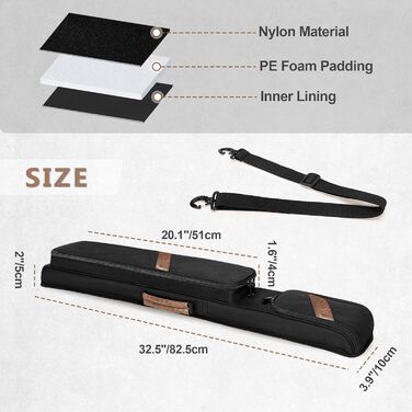 Чохол для більярдного кия: для 1 обідка та 1 кия, з ручкою та регульованим плечовим ременем, з кишенею для аксесуарів, чорний