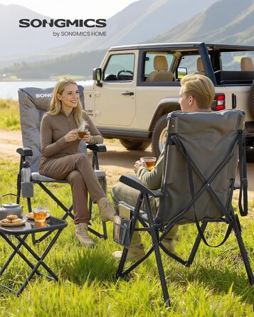 Складаний туристичний стілець SONGMICS для відпочинку та риболовлі, сірий, з регульованою спинкою та кишенями