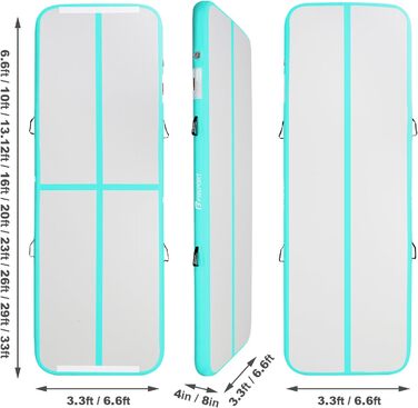 FBSPORT Airtrack Matte - килимок для гімнастики та йоги, 300x100x20 см, світло-зелений