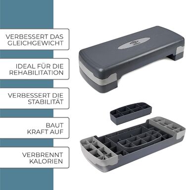 Степпер Umbro Aerobic з регулюванням висоти 10-15 см - степпер для дому, Stairmaster для будь-якого віку, чорний/сірий