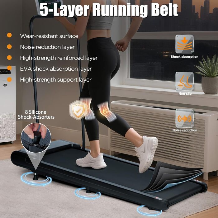 Біговий доріжка AiQInu для дому, 2.5HP, Walking Pad з пульт дистанційного керування, LED-дисплеєм та Bluetooth, регульований стіл для дому та офісу, швидкість 2-8 км/год (110*46*96 см)