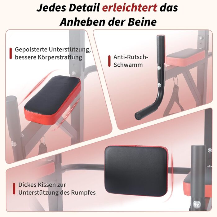 Багатофункціональний турнік Power Tower: станція для підтягувань та віджимань (Dip Station) з регульованою висотою для силових тренувань вдома, червоний