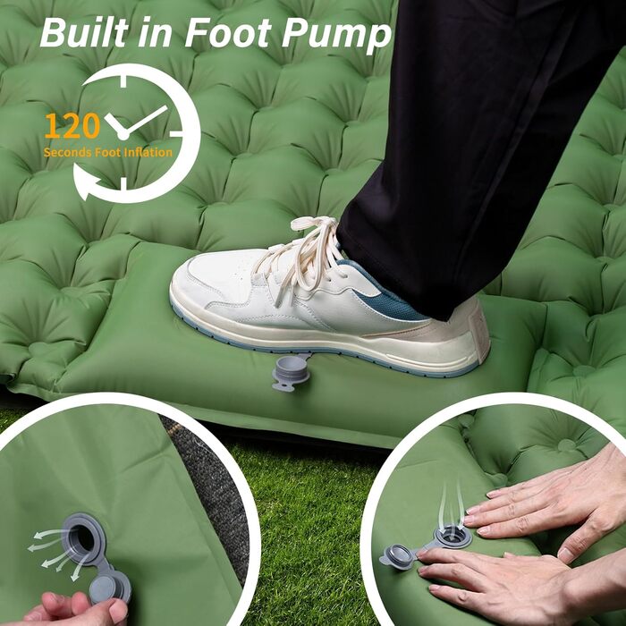 Надувний килимок для кемпінгу Isomatte 10см, самонадувний, з насосом, для туризму та відпочинку на природі (двоспальний, зелений)