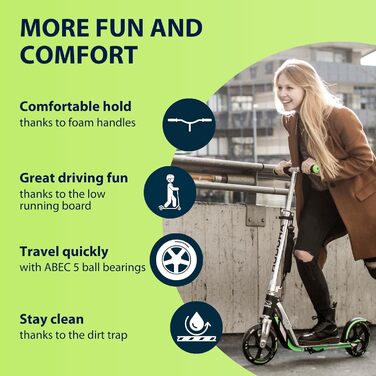 Самокат HUDORA BigWheel 205 з алюмінію, складаний, регульований, міський, для дітей та дорослих, до 100 кг