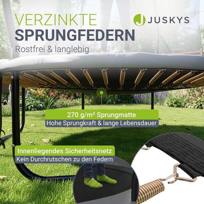 Трамплін Juskys SkyBounce Ø 228/305/366 см - Outdoor з сіткою, драбиною та пружинами PowerSpring