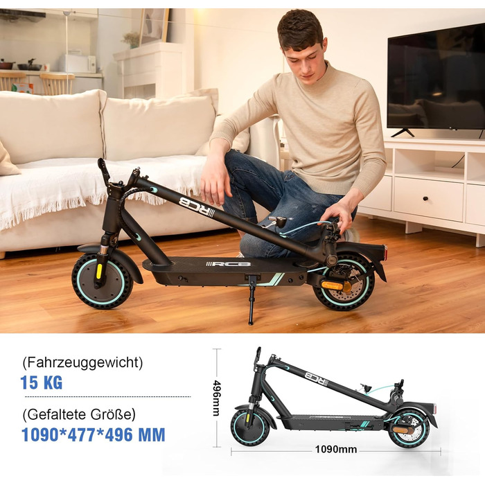 Електросамокат RCB EV85F з допуском до дороги, 8,5 дюймів, 400 Вт, складаний, керування через додаток, 20 км/год, подвійний амортизатор, максимальне навантаження 120 кг