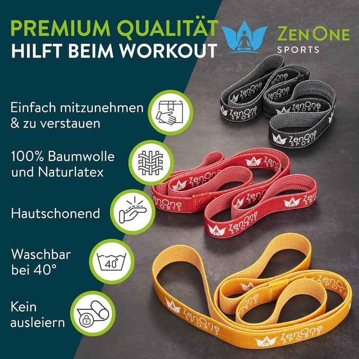 Набір еластичних стрічок для фітнесу ZenOne Sports® - 5 рівнів опору | Стрічки для силових тренувань вдома та в подорожах | Спортивні гумки для фітнесу