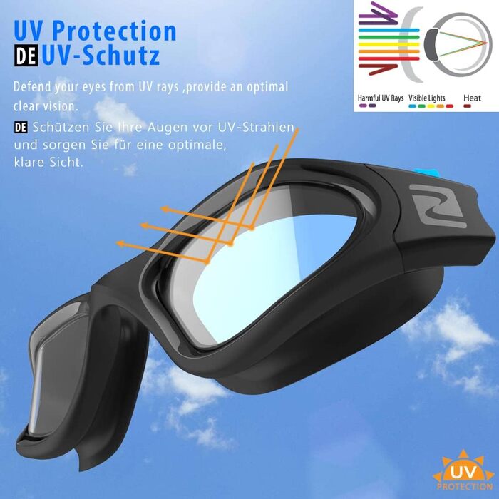 ZABERT W1 Плавальні окуляри для дорослих, антифог, UV-захист, водонепроникні, унісекс, чорний/синій, сіро-тоновані лінзи