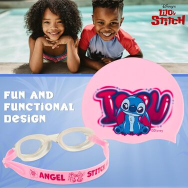 Дитячий набір для плавання Disney Stitch: шапочка для плавання та окуляри, захист від УФ-променів, антизапітні, для дівчаток 6-14 років