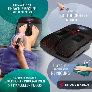 Вібраційна платформа Sportstech VX350 2-в-1 для масажу та фітнесу вдома | Масажер з підігрівом проти холоду в ногах | Рюттельплатта для спорту та швидкого схуднення | LED-дисплей, чорний