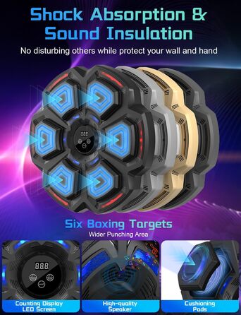 Музична боксерська машина з LED-підсвіткою та Bluetooth, 9 режимів швидкості, підрахунку ударів, рукавички в комплекті. Для дорослих та дітей