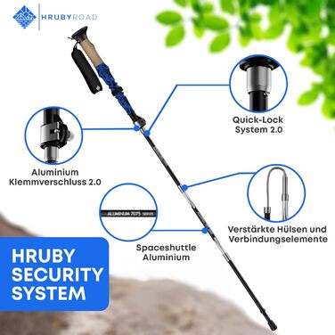 Треткінгові палиці HrubyRoad® - телескопічні, складні | Палиці для Nordic Walking для жінок та чоловіків | Стабільні палиці для трекінгу [з 6 насадками] | Ручки з натурального корку