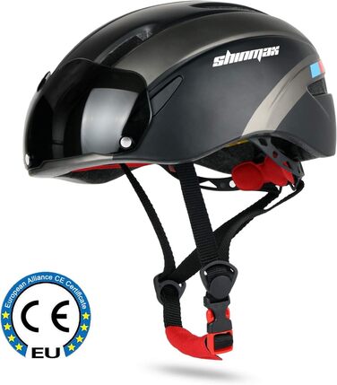Велошолом Shinmax з візором та магнітними окулярами для чоловіків і жінок, регульований, для МТБ і шосе, чорний титан