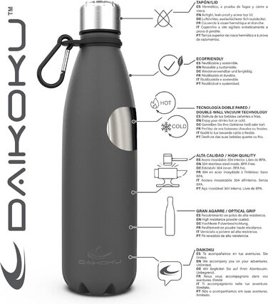 Термос Daikoku Edelstahl: 500 мл, нержавіюча сталь, 12 год гаряче, 24 год холодне, без BPA, сірий | Для спорту та відпочинку