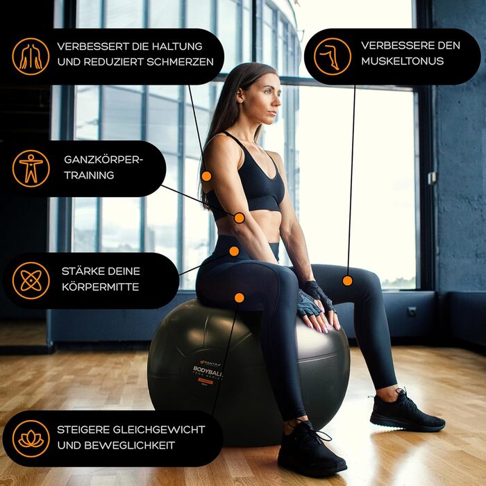 Фітбол MANTRA SPORTS для фітнесу, йоги та офісу. Чорний, розмір L (161-178 см)