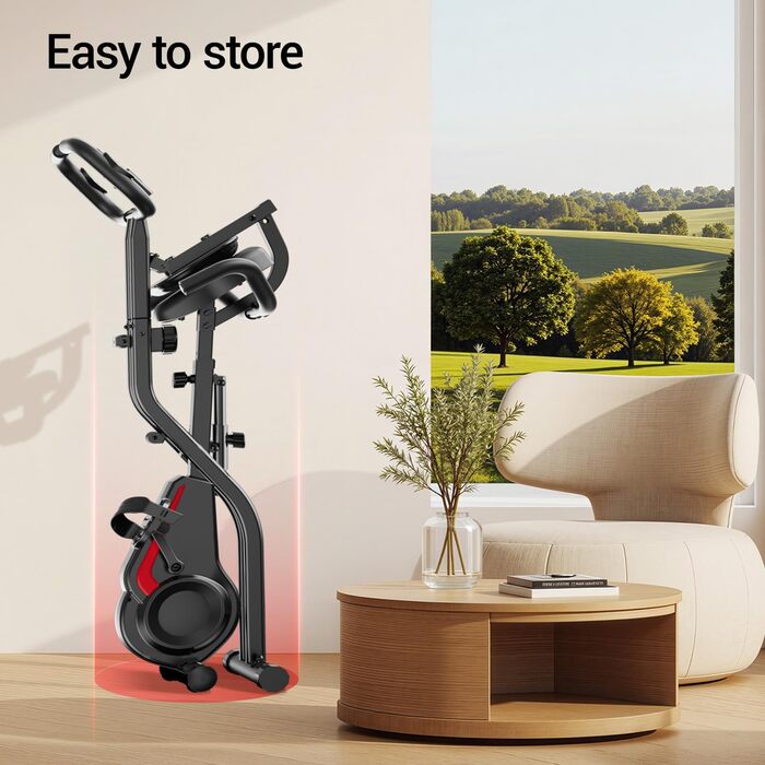 Ергометр UMAY Hometrainer 5-в-1: Велотренажер складаний для дому, магнітний опір, пульсометр, LED-дисплей, до 136 кг, чорний