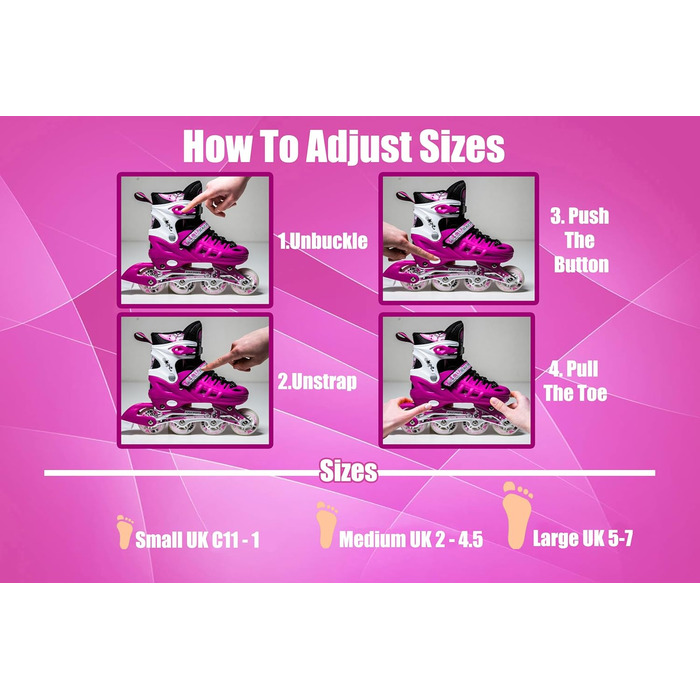Регульовані ролики з підсвічуванням коліс для дітей та дорослих – ролери інлайн рожевого кольору L