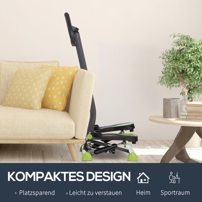 HOMCOM Велотренажер Степпер Фітнес Гойдалка Степпер з РК-дисплеєм і ручками до 100 кг, сталь ABS, сірий і зелений, компактний 55 x 44 x 108 см