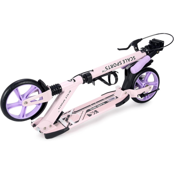Самокат двоколісний складаний Kickscooter для дітей 8-12 років, підлітків та дорослих, фіолетовий: регульований кермо, колеса PU 200мм, дискове та ножне гальмо, ремінь для перенесення