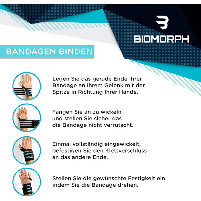 Професійні нап'ястні бинти BIOMORPH (54 см) для фітнесу, бодібілдингу та кросфіту, чорні — для чоловіків та жінок