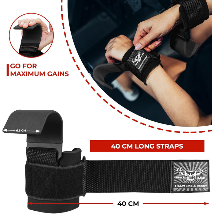 Набори для важкої атлетики BEAST RAGE: гаки для штанги, ремені на зап'ястя, неопренові, з підкладкою, гумовані, фітнес-бандажі, антиковзаючі, для тяги, тренувань, спортзалу, воркауту, чоловічі та жіночі (Чорний)