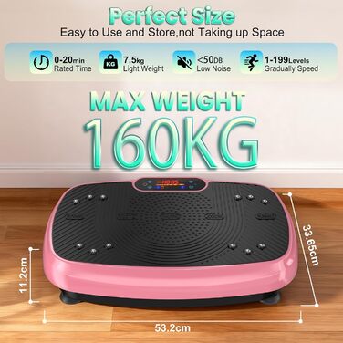 Віброплатформа для фітнесу з подвійними моторами, 160 кг, рожева. Для схуднення, тренування всього тіла та нарощування м'язів.
