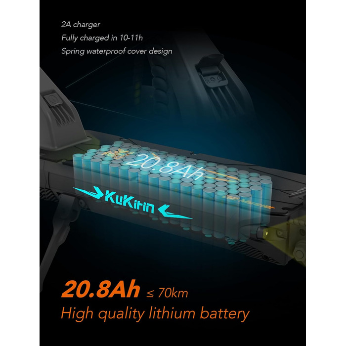 Електросамокат KUKIRIN G2 Master для дорослих, 52V 20,8Ah, запас ходу 70 км, 20 км/год, 500W, гідравлічна підвіска, 10'' всюдихідні шини