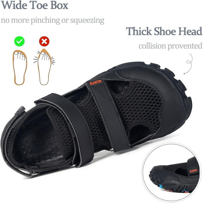 Чоловічі сандалі для плавання Hsyooes спортивні аквашузи пляжні шльопанці для хайкінгу швидковисихаючі чорні 43 EU