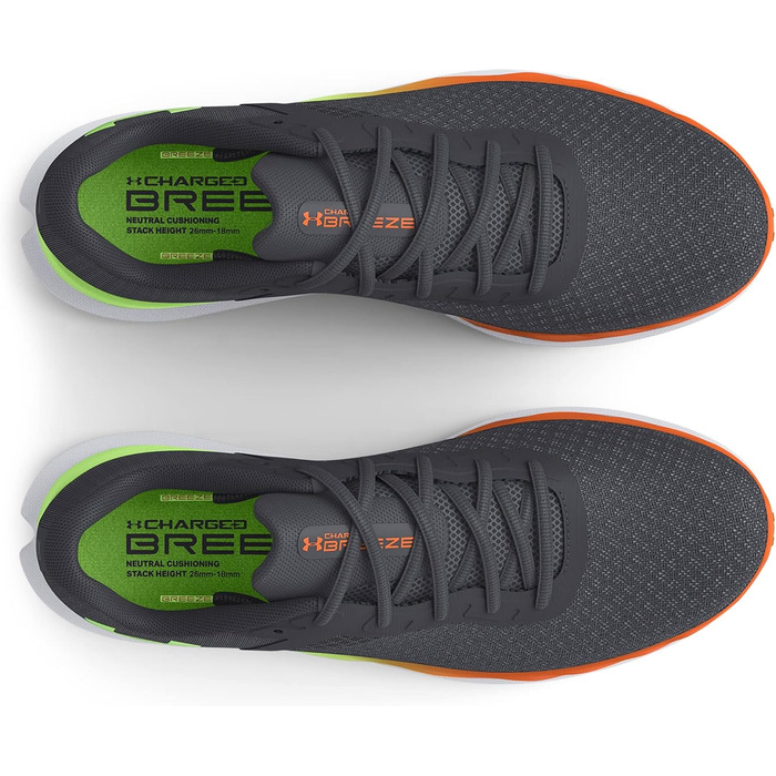 Чоловічі бігові кросівки Under Armour Charged Breeze, 42 EU, сірий Jet Gray/ Quirky Lime
