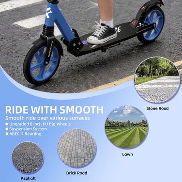 FREEDARE Cityroller: Скутер складний для дітей та дорослих, блакитний, 200 мм колеса, регульована висота, до 100 кг