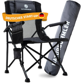 Складний туристичний стілець NaturBummler Cloud Sit+ сірий-чорний: для кемпінгу, риболовлі, відпочинку на природі. Макс. вага: 150 кг