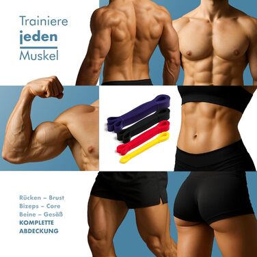 Набір еластичних стрічок PORTENTUM для фітнесу – стрічки опору з ручками, дверним анкером, чохлами та сумкою – обладнання для тренувань вдома, чоловіки, жінки – тренування м'язів, кросфіт, йога (4 рівні опору)