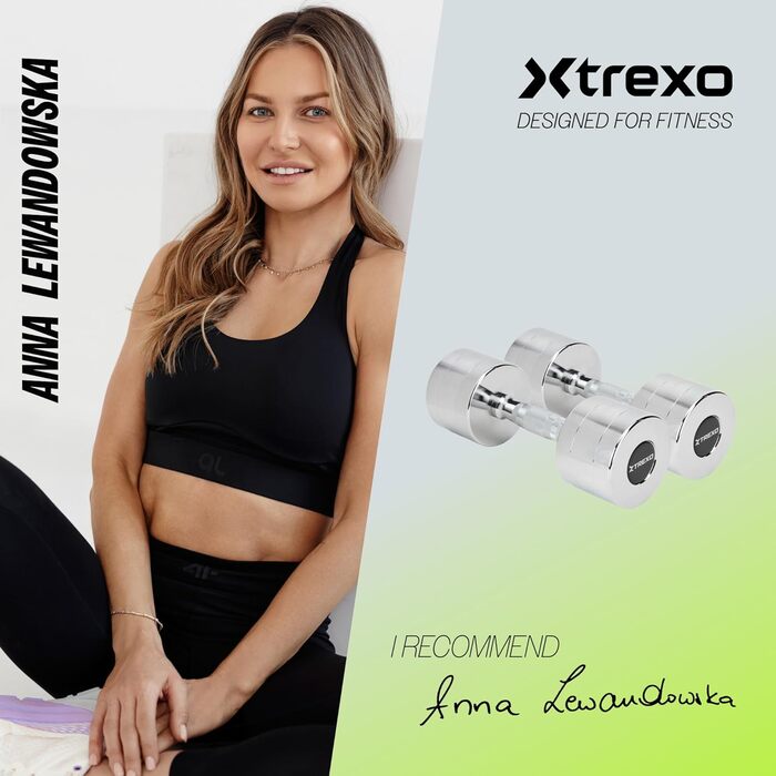 Набір гантелей XTREXO Verte Kurz 2 шт. (2.5–12 кг) – сталеві гантелі з неслизьким грифом, міцна поверхня, для силових тренувань вдома та в спортзалі (хром, 2 x 9 кг)