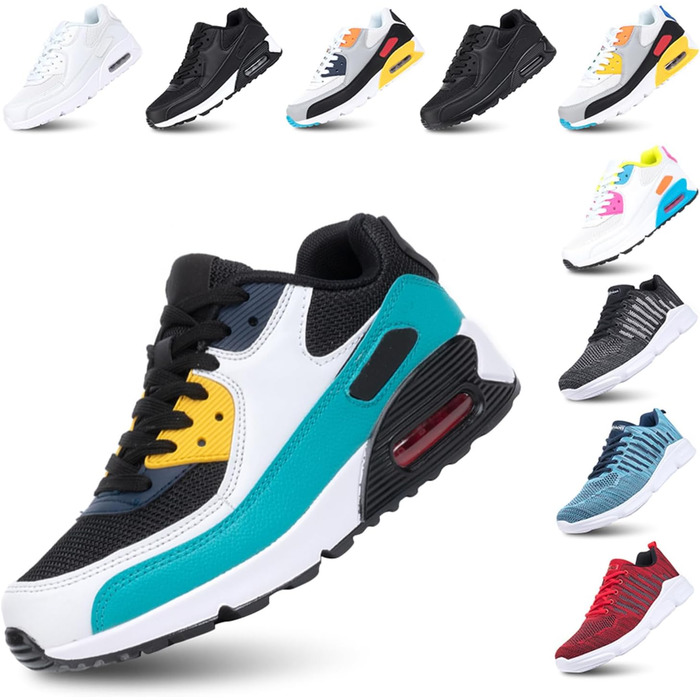 Кросівки для бігу Hitmars: чоловічі та жіночі, з шнурівкою, повітряна подушка, антиковзаючі, комфортні, легкі, для бігу по вулицях, чорно-зелені, розміри EU36-EU47