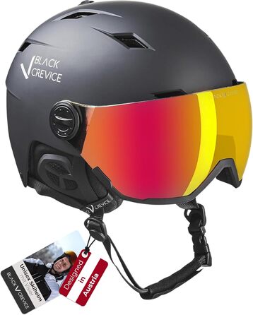 Шолом гірськолижний BLACK CREVICE Kirchberg з візором та вентиляційними отворами, чорний/сріблястий, розмір M (54-57 см)