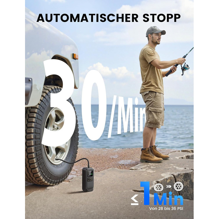 Електричний насос Lamicall для велосипедів, авто, мотоциклів та м'ячів з LED-підсвічуванням - 150 PSI, 5x швидше