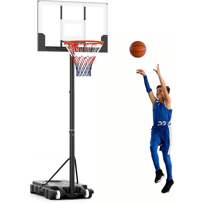Кош для баскетболу Costway Outdoor, регульована висота 155-210/170-230 см, мобільна баскетбольна установка з роликами, для дітей та юнаків 100-212 см