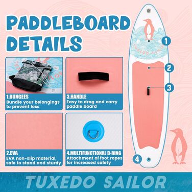 Надувна SUP-дошка Tuxedo Sailor 10'6×33×6 з веслом, плавниками та страхувальним шнуром