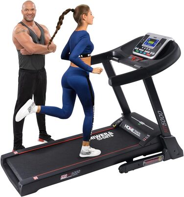Електрична бігова доріжка Miweba Sports HT5000, 7 к.с., 18 км/год, нахил до 15%, до 150 кг, додаток, складана, велика бігова поверхня, 12 програм, домашній тренажер, фітнес-обладнання, чорна