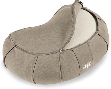 Подушка для медитації Lotuscrafts Zafu напівмісяць, 15 см, з дінковою начинкою, бавовна органічна, сертифікат GOTS, світло-бежева