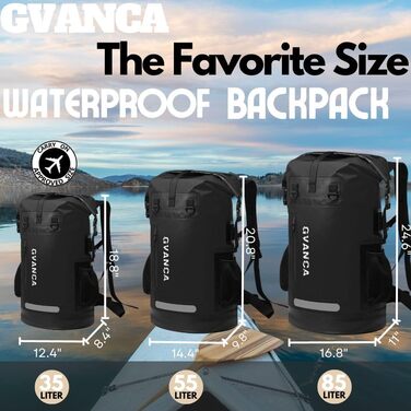 Водонепроникний рюкзак GVANCA Dry Bag 35 л (Чорний) для каякінгу, SUP, водних видів спорту