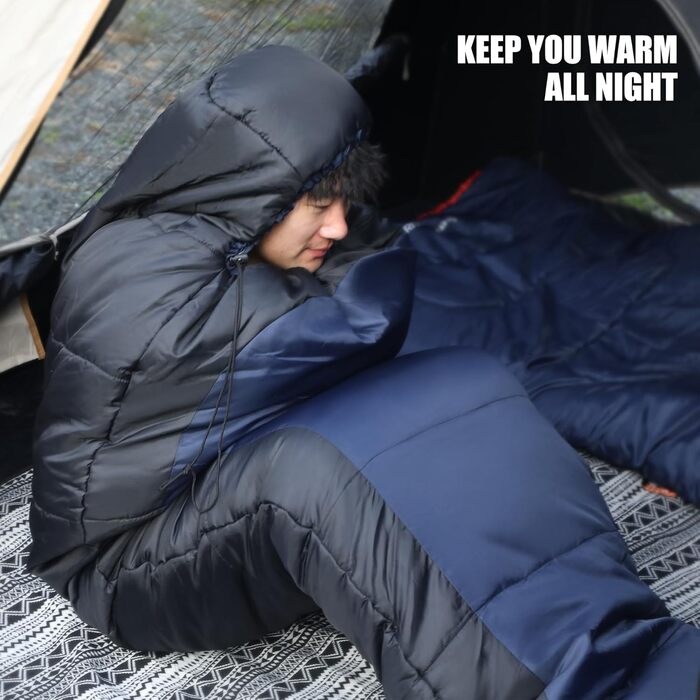 Спальний мішок Redcamp Baumwoll-Flanell для кемпінгу, 3 сезони, теплий та комфортний, вага 2/3/1.8 кг, колір Marineblau (синій)