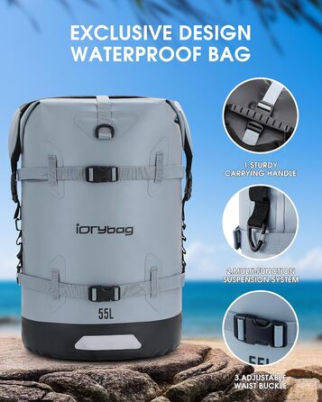 Водонепроникний рюкзак IDRYBAG 55L: для каякінгу, SUP, плавання та подорожей