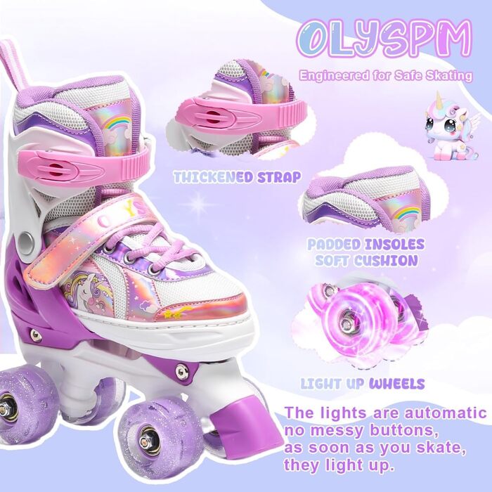 Ролики для дівчаток та хлопчиків, ролики для дітей, регульовані ролики з 8 світлодіодними колесами, розміри S (EU28-31), фіолетові