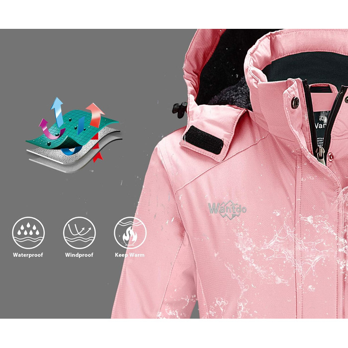 Жіноча зимова куртка Wantdo для катання на лижах та сноуборді з флісовою підкладкою, рожевого кольору (XL)