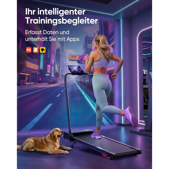 Біговий тренажер 6 в 1 для дому, складаний, з регулюванням нахилу 10% та ручкою. Підходить для дому/офісу, LED-дисплей, до 135 кг, пульт дистанційного керування та додаток. Без встановлення (червоний)