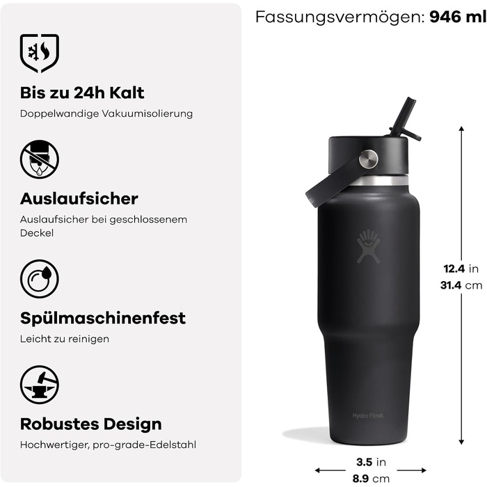 Термос-пляшка Hydro Flask Wide Flex Straw з трубочкою 946 мл, нержавіюча сталь, герметична, Shale Gray