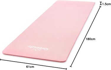 Фітнес-мат для йоги Queenfit NBR 180x61 см, 1,5 см, для пілатесу, аеробіки, з ременем для перенесення, м'ятний