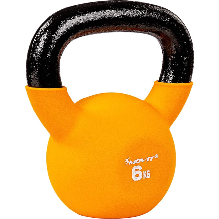 Kettlebell MOVIT PRO з чавуну з неопреновим покриттям, 2-24 кг, 12 варіантів, сертифікована, гиря для фітнесу